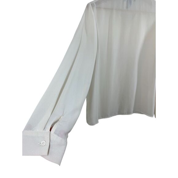 Forever 21 White Long Sleeve Button Up Shirt Size M Collared Sheer Plain - Picture 5 of 9